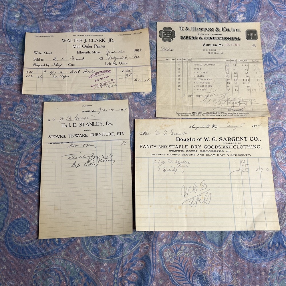 Lot Of Four Antique Receipts From Maine 1908 To 1916 Good Condition